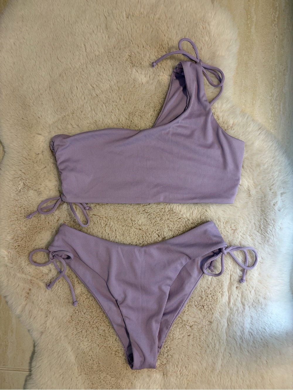 SHEIN Lilac Ribbed One-Shoulder Bikini Set - M